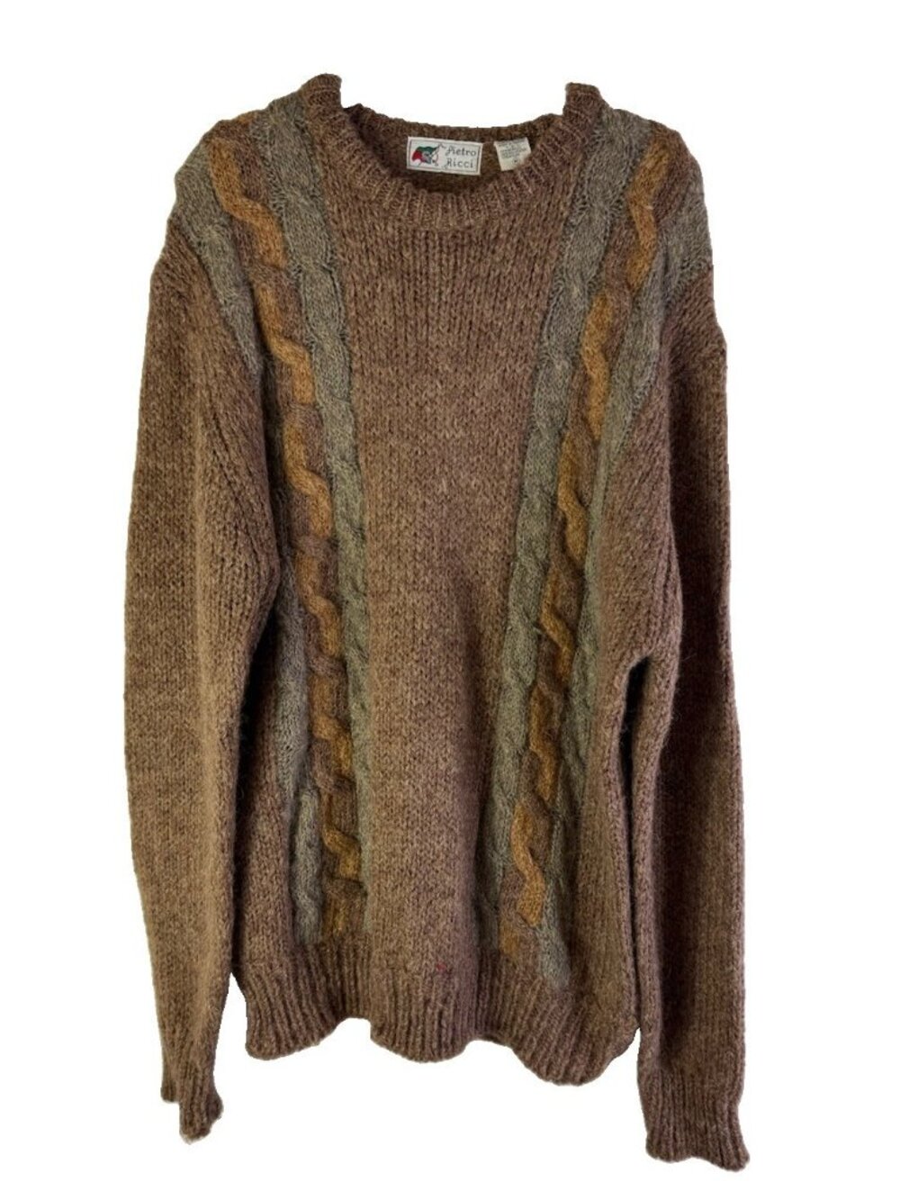 Vintage 80s Sweater Cable Knit Fisherman Color Block Grunge